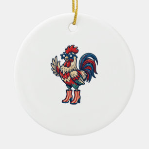 Patriotic Rooster in Heels Vintage Engraving Shirt Ceramic Tree Decoration