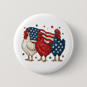 Patriotic Rooster Trio Funny USA Flag Chicken 6 Cm Round Badge