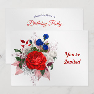 Patriotic Rose Bouquet Birthday Invitation