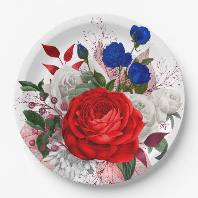 Patriotic Rose Bouquet Paper Plate (Front)