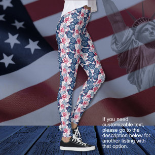 Patriotic Roses stars - red white blue NO TEXT Leggings
