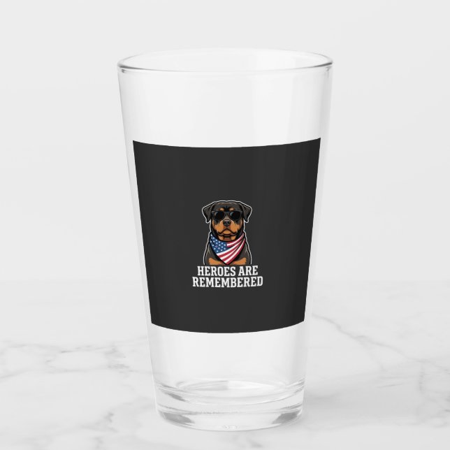 Patriotic Rottweiler Hero Dog Vector Design Glass (Front)