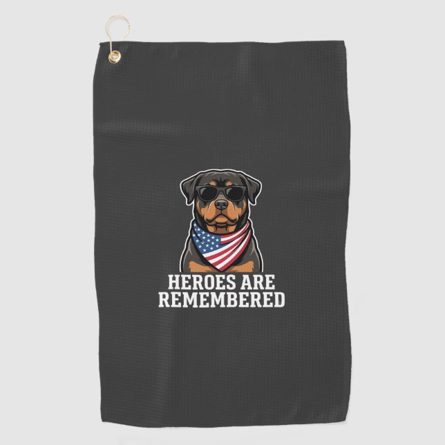Patriotic Rottweiler Hero Dog Vector Design Golf Towel (Front)