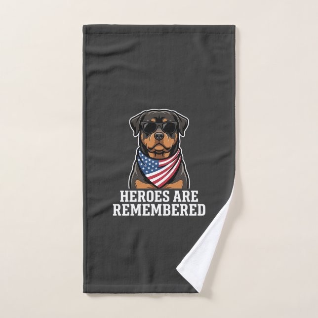 Patriotic Rottweiler Hero Dog Vector Design Hand Towel (Hand Towel)