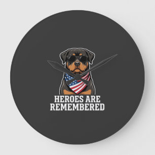 Patriotic Rottweiler Hero Dog Vector Design Large Clock