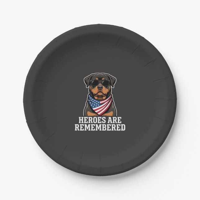 Patriotic Rottweiler Hero Dog Vector Design Paper Plate (Front)
