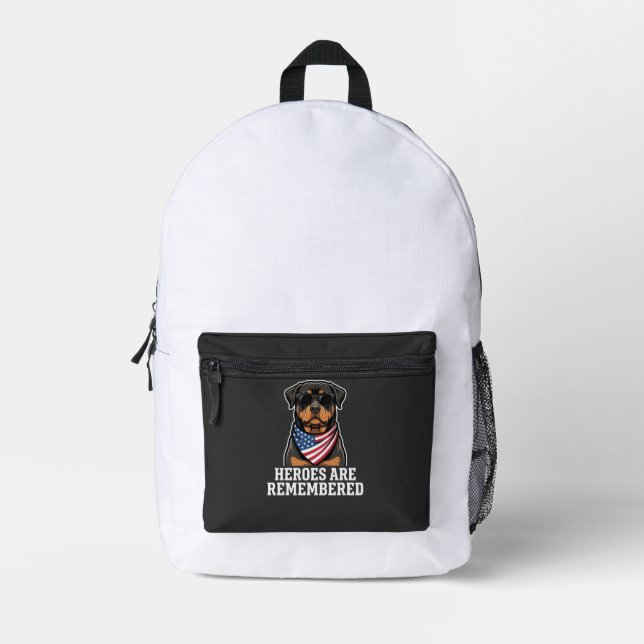 Patriotic Rottweiler Hero Dog Vector Design Printed Backpack (Front)
