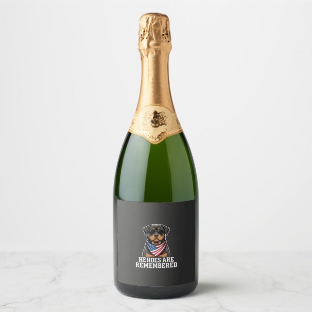 Patriotic Rottweiler Hero Dog Vector Design Sparkling Wine Label (Front)