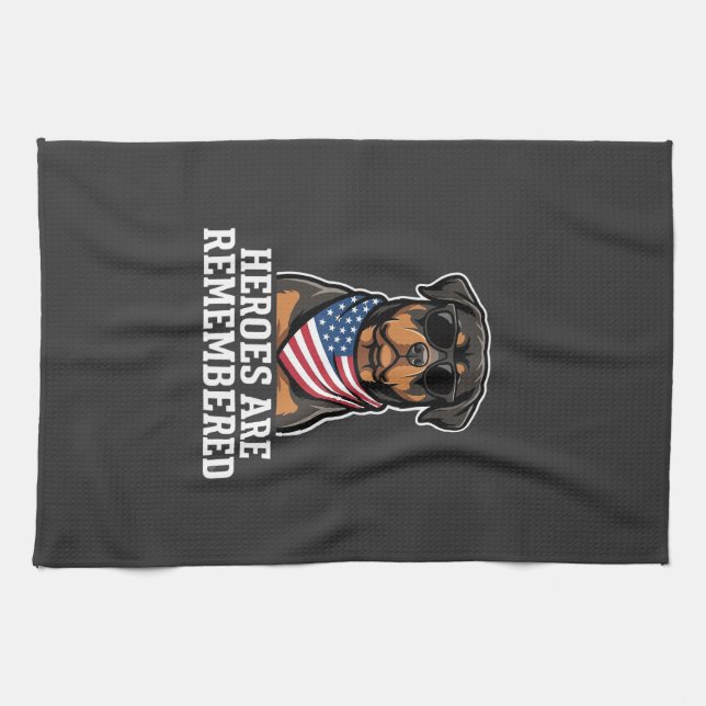Patriotic Rottweiler Hero Dog Vector Design Tea Towel (Horizontal)