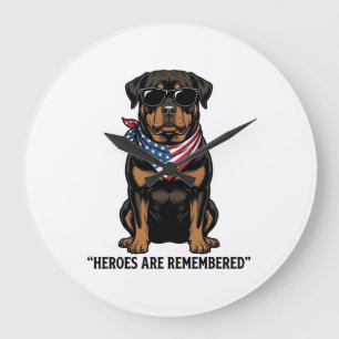 Patriotic Rottweiler Hero Dog Vintage Design_1 Large Clock
