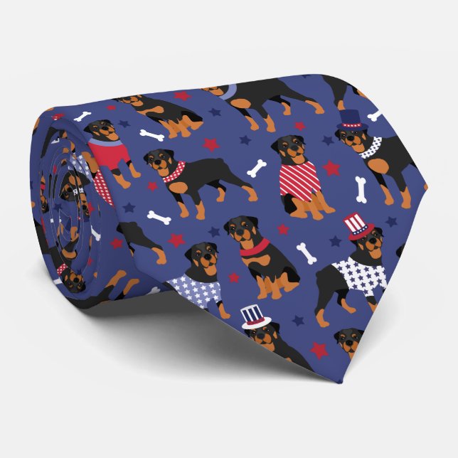 Patriotic Rottweiler Pattern Neck Tie (Rolled)