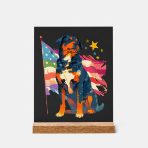 Patriotic Rottweiler with USA Flag Art Acrylic Sign