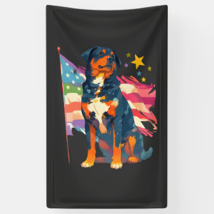 Patriotic Rottweiler with USA Flag Art Banner
