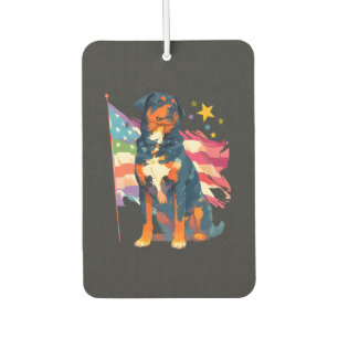 Patriotic Rottweiler with USA Flag Art Car Air Freshener
