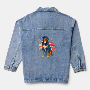 Patriotic Rottweiler with USA Flag Art Denim Jacket