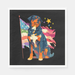 Patriotic Rottweiler with USA Flag Art Napkin
