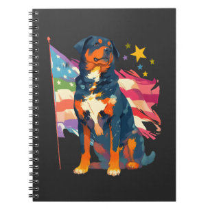 Patriotic Rottweiler with USA Flag Art Notebook
