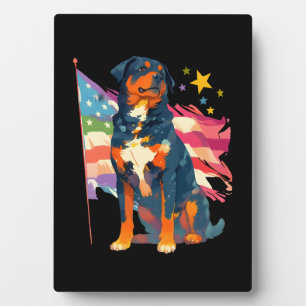 Patriotic Rottweiler with USA Flag Art Plaque