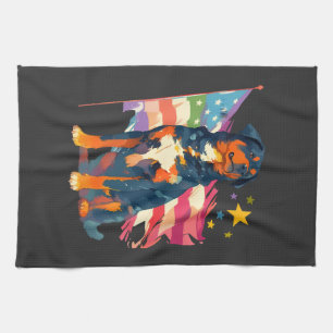 Patriotic Rottweiler with USA Flag Art Tea Towel