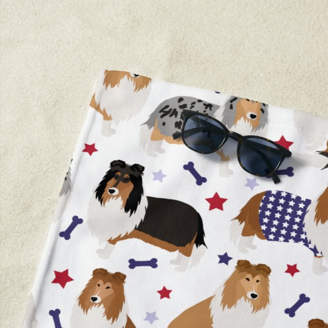 Patriotic Rough Collie Pattern Beach Towel (In Situ)