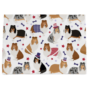 Patriotic Rough Collie Pattern Large Gift Bag