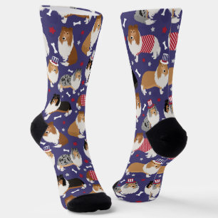 Patriotic Rough Collie Pattern Socks