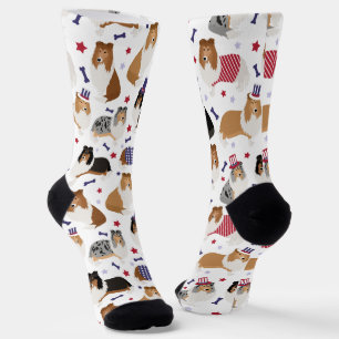Patriotic Rough Collie Pattern Socks