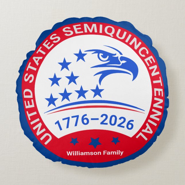 Patriotic Round Pillow • 1776–2026 Family Keepsake (Front)