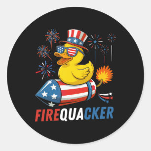 Patriotic Rubber Duck Firequacker Usa Flag Funny 4 Classic Round Sticker