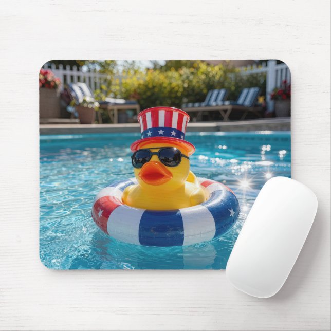 Patriotic Rubber Duck in a Pool Mouse Mat (With Mouse)