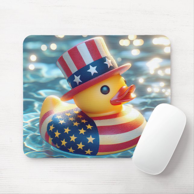Patriotic Rubber Duck In Pool Mouse Mat (With Mouse)