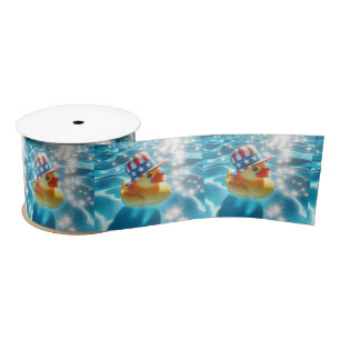 Patriotic Rubber Duck In Pool Satin Ribbon