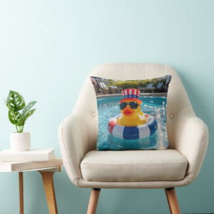 Patriotic Rubber Duck in Swimming Pool Cushion
