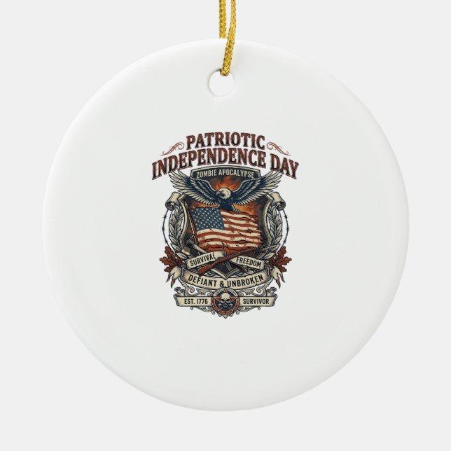 Patriotic Rust Flag Survivor Zombie Apocalypse Fre Ceramic Tree Decoration (Front)
