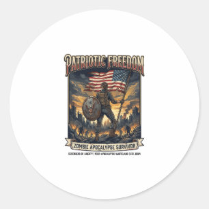 Patriotic Rust Flag Survivor Zombie Apocalypse Fre Classic Round Sticker