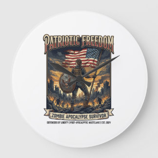 Patriotic Rust Flag Survivor Zombie Apocalypse Fre Large Clock