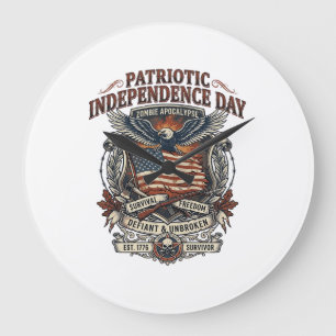 Patriotic Rust Flag Survivor Zombie Apocalypse Fre Large Clock