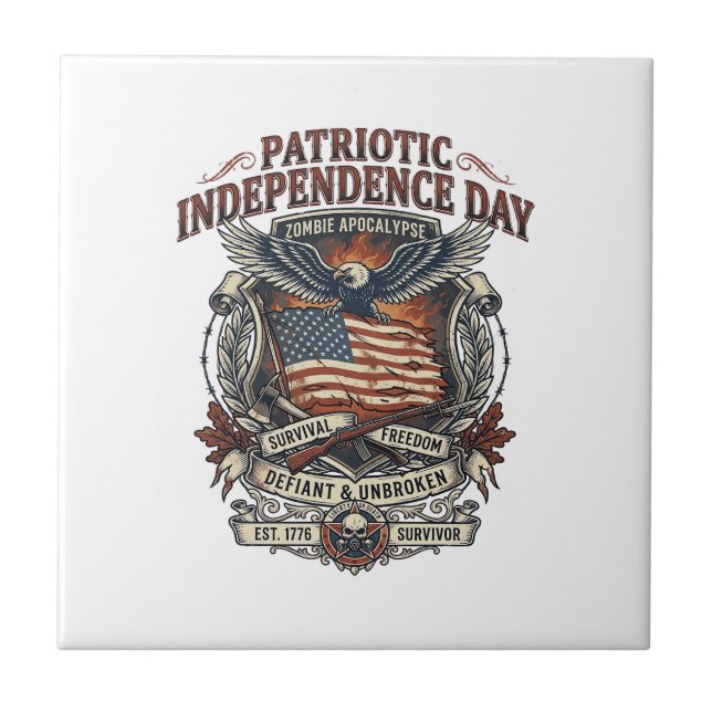 Patriotic Rust Flag Survivor Zombie Apocalypse Fre Tile (Front)