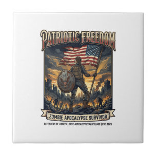 Patriotic Rust Flag Survivor Zombie Apocalypse Fre Tile