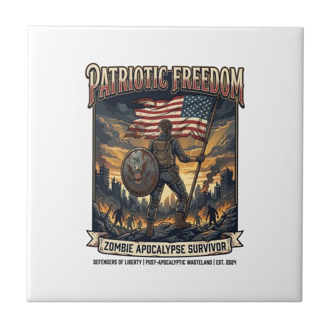 Patriotic Rust Flag Survivor Zombie Apocalypse Fre Tile (Front)