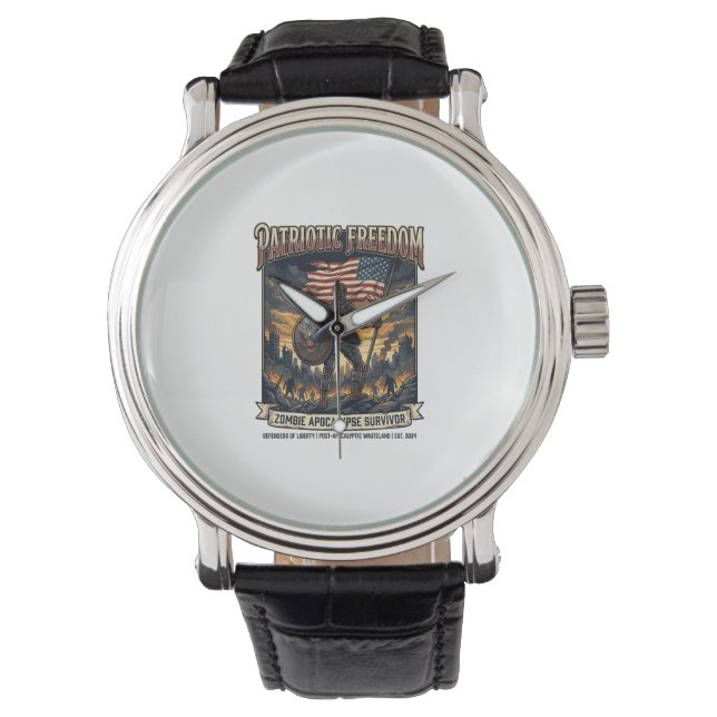 Patriotic Rust Flag Survivor Zombie Apocalypse Fre Watch (Front)