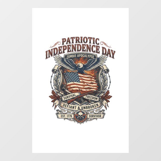 Patriotic Rust Flag Survivor Zombie Apocalypse Fre Window Cling (Sheet)
