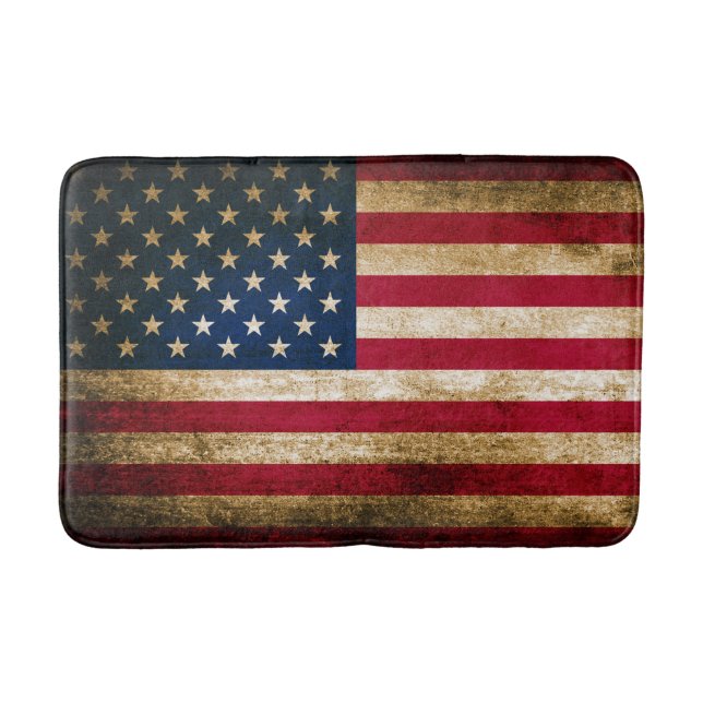 Patriotic Rustic American Flag Bath Mat (Front)
