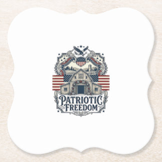 Patriotic Rustic Barn Wedding Paper Coaster