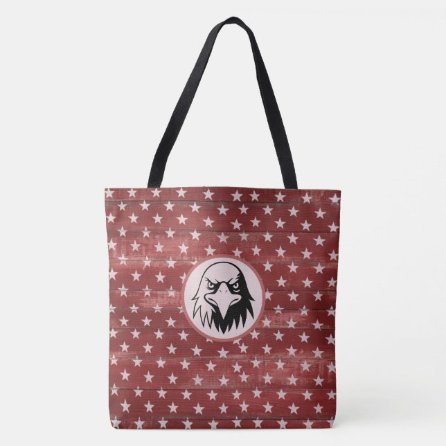 *~* Patriotic Rustic Barnwood Stars Bald Eagle Tote Bag (Front)