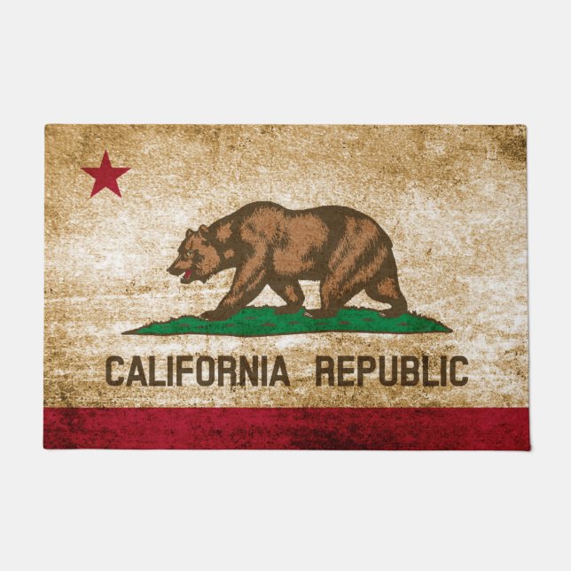 Patriotic Rustic California Republic Flag Doormat (Front)