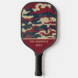 Patriotic Rustic Camo American Flag Family Name Pickleball Paddle