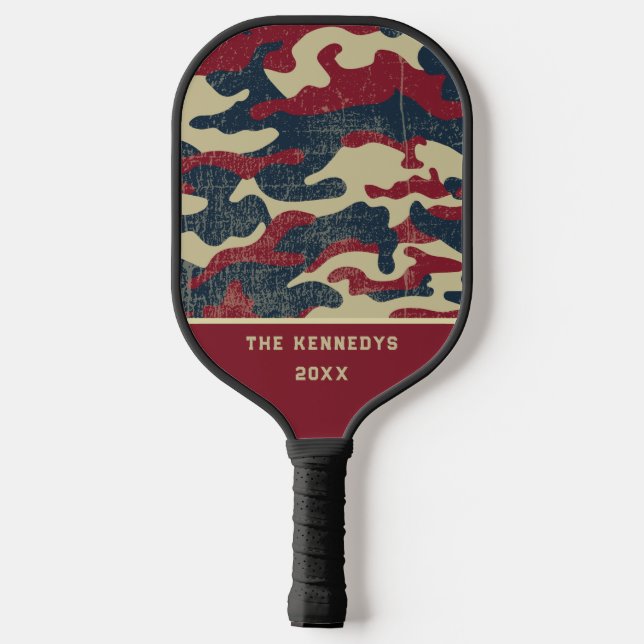 Patriotic Rustic Camo American Flag Family Name Pickleball Paddle (Back)