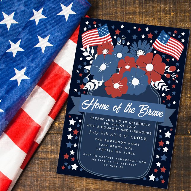 Patriotic Rustic Floral 4th of July Cookout  Invitation (Creator Uploaded)