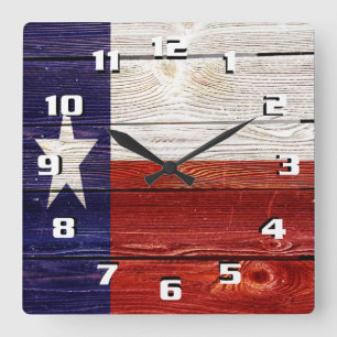 Patriotic Rustic Texas Flag on wood texture Square Wall Clock